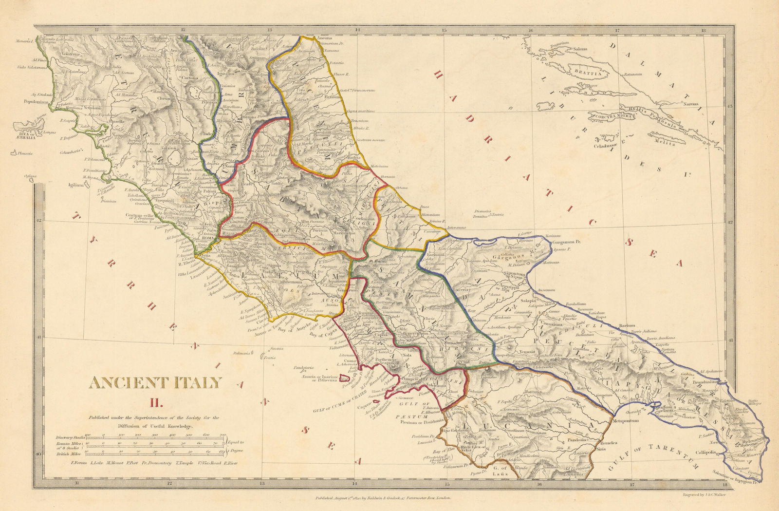 ANCIENT ITALY.South.Apulia Latium Sabini Samnium Picenum Etruria.SDUK 1844 map